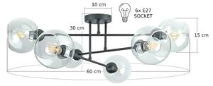 Висящ полилей VASCO 6xE27/60W/230V черен/прозрачен