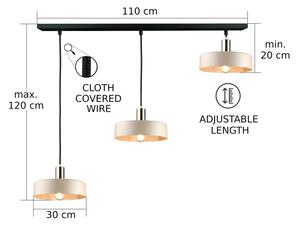 Полилей на кабел LATTE 3xE27/60W/230V бежов/черен/златист