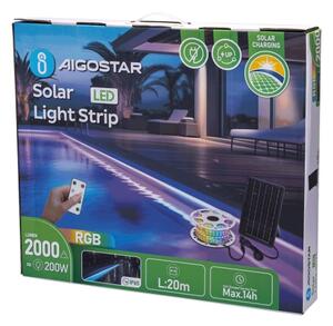 Aigostar - LED RGB соларна лента 20W/3,2V, 20 м, IP65, димер + дистанционно