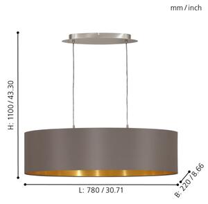 Eglo 55271 - Пендел MASERLO 2xE27/60W/230V кафяв
