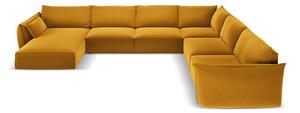 Кадифен ъглов диван в цвят горчица (десен ъгъл/U форма) Vanda – Mazzini Sofas