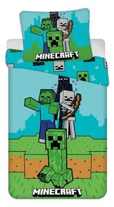 Зелено-синьо единично памучно детско спално бельо 140x200 cm Minecraft "Mobs Here" – Jerry Fabrics