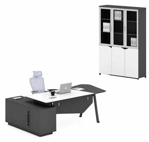 Комплект Platinia & LumaSeat – Директорско бюро със страничен шкаф, ергономичен стол и шкаф със стъклени врати