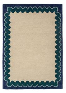 Ръчно изработен вълнен килим в естествен цвят/тюркоазен 140x200 cm Wiggle Wool – Flair Rugs