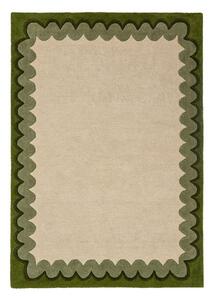 Зелен/в естествен цвят ръчно изработен вълнен килим 140x200 cm Wiggle Wool – Flair Rugs