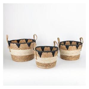 К-кт 3x Сламена кошница бежов/черен 27x20/30x22/36x28 см