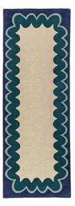 Ръчно изработена вълнена пътека в естествен цвят/тюркоазена 80x230 cm Wiggle Wool – Flair Rugs