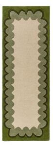 Зелена/в естествен цвят ръчно изработена вълнена пътека 80x230 cm Wiggle Wool – Flair Rugs