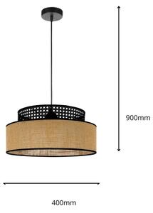 Пендел BOHO 1xE27/60W/230V Ø 40 см черен/ратан