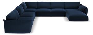 Тъмносин кадифен ъглов диван (ляв ъгъл/U форма) Vanda – Mazzini Sofas
