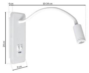 LED Гъвкава настенна лампа с USB BASE LED/8W+LED/2W/230V бяла