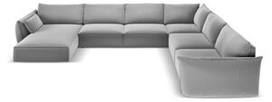 Светлосив кадифен ъглов диван (десен ъгъл/U форма) Vanda – Mazzini Sofas