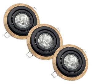 Комплект от 3 вградени таванни осветителни тела TOBBY 1xGU10/20W/230V Ø 11,5 cm дъб/черен