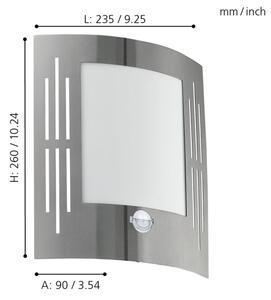 EGLO 88144 - със сензор Екстериорна Стенна лампа CITY 1xE27/15W/230V IP44