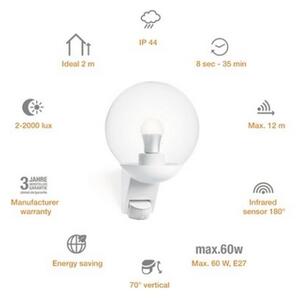 STEINEL 005917 - Екстериорен аплик със сензор L585S 1xE27/60W бял IP44