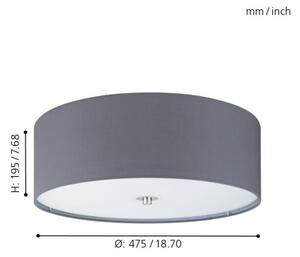 Eglo 55277 - Таванно осветително тяло PASTERI 3xE27/25W/230V, диаметър 47,5 см, сиво