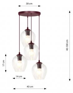 Полилей на кабел ISTAR 4xE27/15W/230V, Ø 40 см, червен/прозрачен