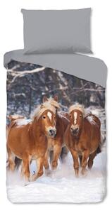 Сиво единично фланелено детско спално бельо 140x200 cm Happy Horses – Good Morning