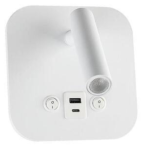 LED стенен точков аплик с USB порт LED/8W/230V 3000K бял