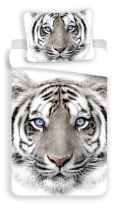 Бяло-сиво единично памучно детско спално бельо 140x200 cm White Tiger – Jerry Fabrics