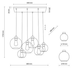 Полилей на верижка CUBUS 6xE27/60W/230V