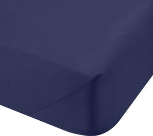 Тъмносин еластичен чаршаф от памук перкал 185x200 cm Cotton Percale – Bianca