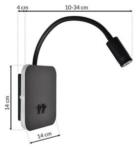 LED гъвкав стенен аплик BASE LED/8W+LED/2W/230V черен/сребрист