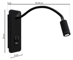 LED гъвкава настенна лампичка с USB BASE LED/8W+LED/2W/230V черна