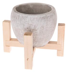 Сива бетонна саксия в дървена поставка Естествена, ø 13 cm - Dakls