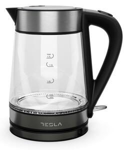 Електрическа кана Tesla KT300X, Стъклена, 2200W, 1.7 L, Скрит нагревател, STRIX Технология, Черен