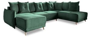 Зелен ъглов диван от велур (десен ъгъл/U-образна форма) Lazy Lukka - Miuform