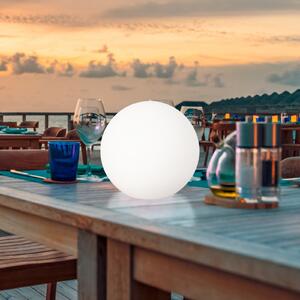 FH Lighting LED слънчева лампа за външно осветление Dabus, Ø 30 cm, сферична, бяла, акрил, Затъмняване, Бял, Дневна/трапезария, Пластмаса