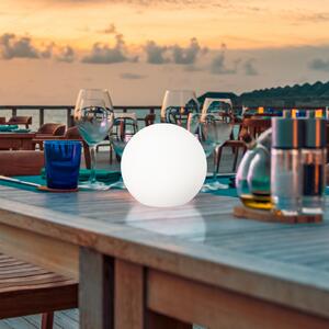 FH Lighting LED слънчева външна лампа Dabus, Ø 25 cm, сферична, бяла, акрил, Затъмняване, Бял, Дневна/трапезария, Пластмаса