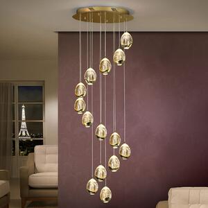 Schuller Valencia Светодиодна висяща лампа Rocio 14-light gold Bluetooth, Затъмняване, Злато / месинг, Дневна/трапезария, Стъкло, Модерен