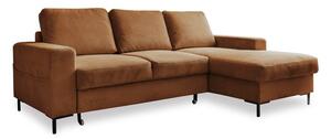 Оранжево-кафяв разтегателен ъглов диван от рипсено кадифе (десен ъгъл) Lofty Lilly – Miuform