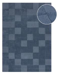 Тъмносин ръчно изработен вълнен килим 160x230 cm Checkerboard – Flair Rugs