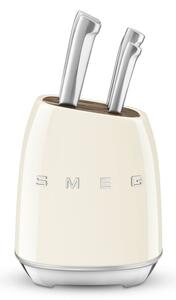 Комплект ножове със стойка SMEG KBSF02CR, 7 части, Слотове от акациево дърво, Немска неръждаема стомана, Крема
