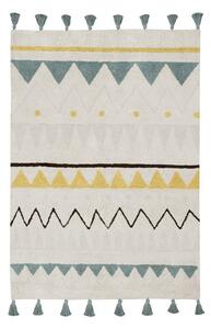 Кремав ръчно изработен памучен детски килим подходящ за пране 120x160 cm Azteca Vintage Blue – Lorena Canals