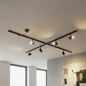 Lindby релсова система Linaro, GU10, 6-крилна, черна, X-форма, Черен, Дневна/трапезария, Алуминий, Модерен