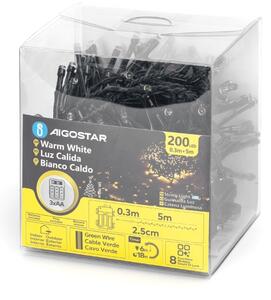 Aigostar - LED външен коледен гирлянд 200xLED/8 функции 3xAA 5,3m IP44 топла бяла