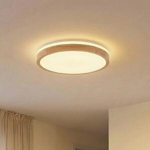 Lindby LED лампа за таван Emiva, Ø 49 cm, CCT, дърво, Затъмняване, Дърво, Дневна/трапезария, Дървесина, Модерен