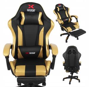 Геймърски стол Xgaming с поставка за крака - черен и златен