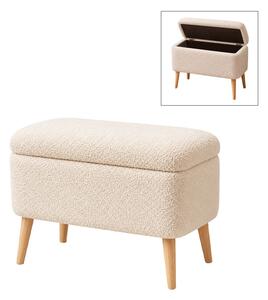 Viona TopMebel плюшена табуретка с място за съхранение в бял цвят 60x30x48cm