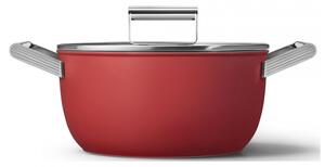 Тенджера SMEG CKFC2411RDM, 4.8 л, Ø24 см, Тефлоново покритие, До 250°C, Индукция, Червен
