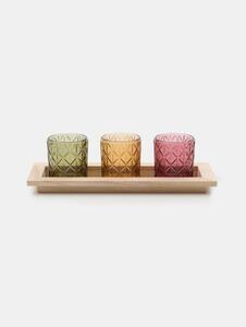 Sinsay - Комплект свещници от цветно стъкло с дървена основа 4 pack - многоцветен