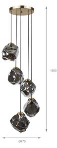 Полилей на кабел CRISTAL 5xE14/15W/230V месинг/димно черно