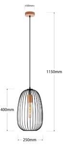 Полилей на кабел OVELLA 1xE27/15W/230V, диам. 25 см, черен/бор