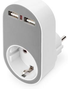 Електрически филтър Digitus DA-70617, 1 гнездо, 2x USB Type A, LED индикатор за USB, защита от претоварване и късо съединение, IP20 защита, бял