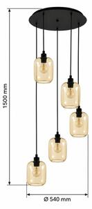 BRILAGI - LED полилей на кабел RETRO GLASS 5xE27/60W/230V черен/опушено кафяв
