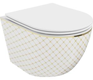 Mexen Lena тоалетна чиния Rimless с бавнопадяща седалка slim, duroplast, бяла/златна решетка - 30224009